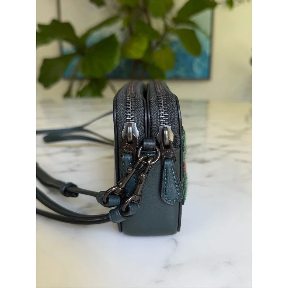 Coach Kira Crossbody Bag with Varsity Patches CG168 Forest Green Leather Pewter